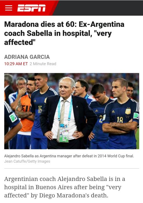 球王去世震撼阿根廷，功勋前主帅萨维利亚因健