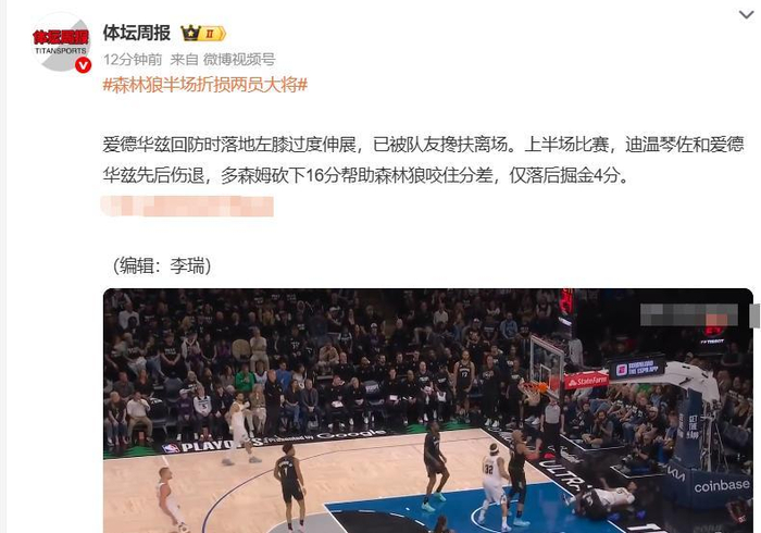 森林狼双核伤退系列赛前景暗淡 西部伤病潮改写
